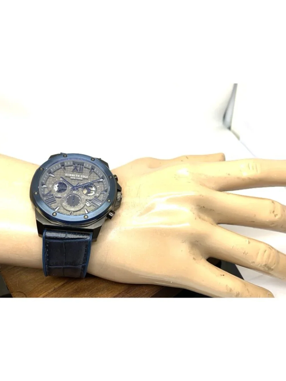 Kenneth Cole Men's Watch Quartz Chronograph Gray Dial Blue Black Rubber 45mm